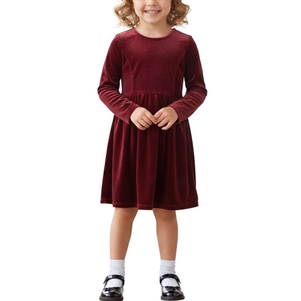 Gap Kids Velvet Long Sleeve Midi Dress Girls S/6-7 Burgundy Thanksgiving Holiday